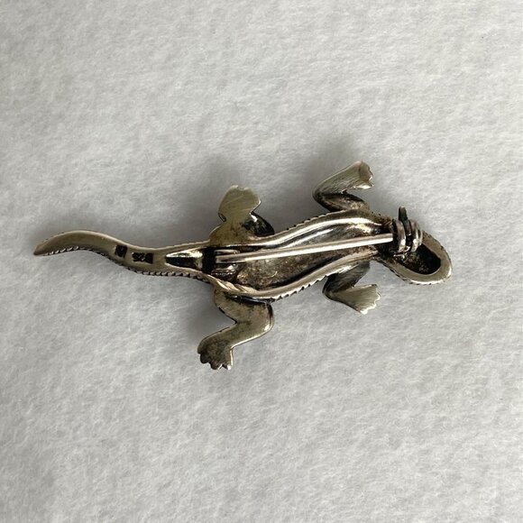 Sterling Silver 925 A Marcasite Lizard Animal Figural Brooch Pin - Picture 6 of 14